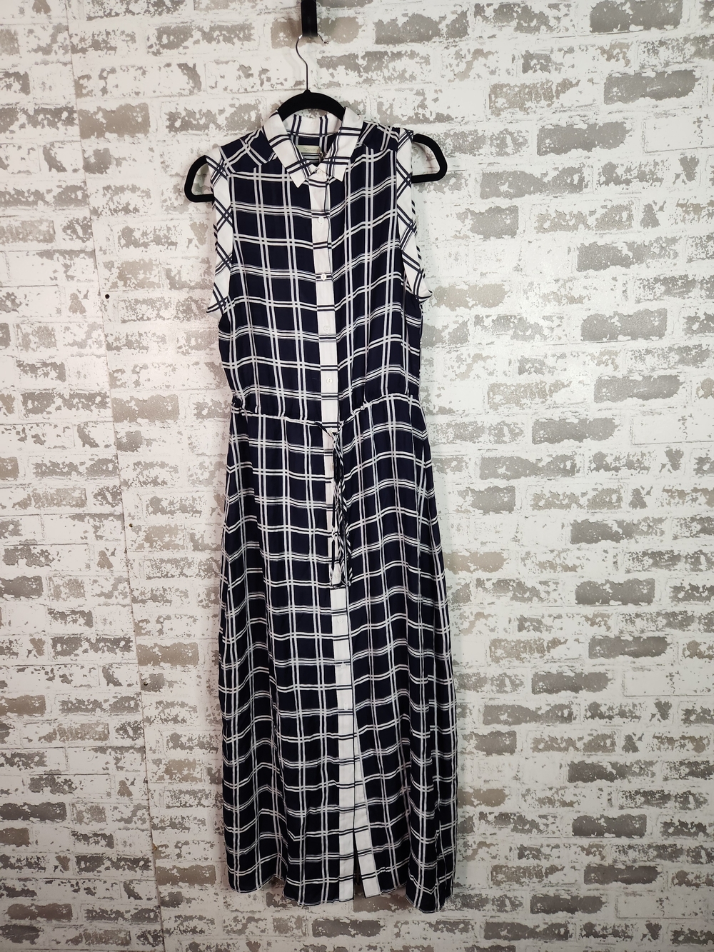 TOWNSEN Navy and White Sleeveless Plaid Maxi Shirt Dress Size Small